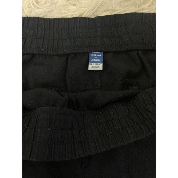 Old Navy Womens XL Black High Rise Wide Leg Linen  Blend Elastic Pull On Pants - Picture 9 of 10
